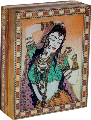

R S Jewels Gem Stone Painting Indian Handicraft Wooden Jewellery Vanity Box(Multicolor)