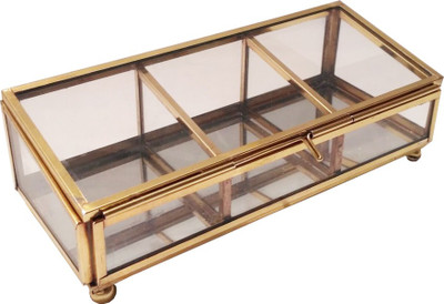 

USHA ART IRON GLASS JEWELLERY BOX MULTIPURPOSE CLEAR GLASS.GOLD FINISH MAKEUP, JEWELLERY Vanity Box(Gold, CLEAR)