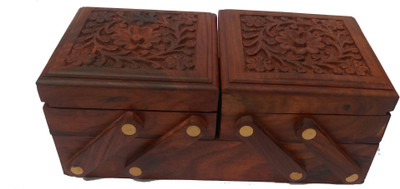 

Handicraft Sheesham Wood Made Well Carving Slider Small Size Jewellery Box Handicraft Vanity Box(Brown)