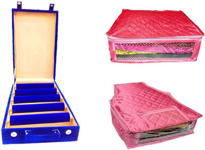 

Atorakushon Set of 5roll rod wooden Bangles with 1 Saree & Blouse Cover Jewellery Box Storage Case Vanity Box(Blue)