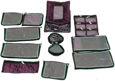 

Kuber Industries " Locker Jewellery Kit With 12 Pouches (Quilted Satin Material) Wedding Collection Gift " Multi purpose Vanity Box(Purple)