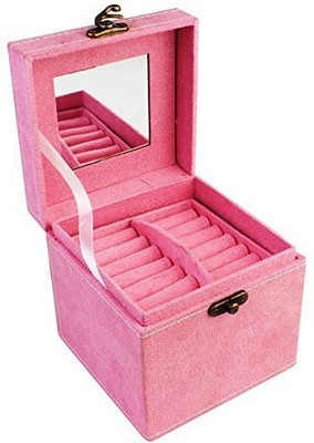 

BlushBees 3 Layer Velvet Jewelry Box with Mirror & Decorative Handle - Organiser Vanity Box(Baby Pink)