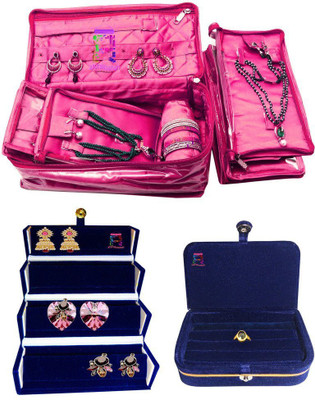 

Atorakushon Bangle Necklace Earrings Tops Studs with Ring Box and Earrings folder Bag Case Storage Pouch Vanity Box(Pink)
