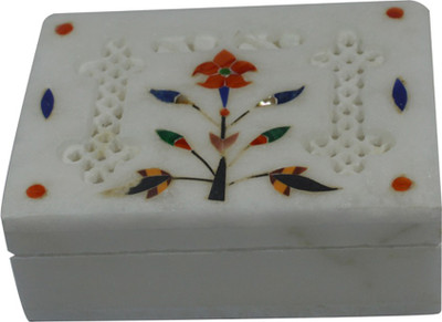 

Craftuno Handcrafted Rectangular Marble Box With Inlay Work And Carving On Top Multipurpose Decorative Vanity Box(Multicolor)