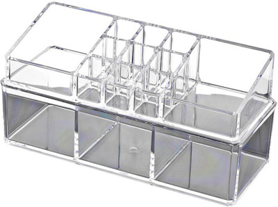 

Allure Acrylic Cosmetic Organizer 14 Section for Makeup Jewellery Precious Metal Dual Storage Case Multi Purpose Vanity Box(Transparent)