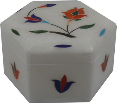 

Craftuno Handcrafted Hexagonal Marble Box With Inlay Work On All Sides Multipurpose Decorative Vanity Box(Multicolor)