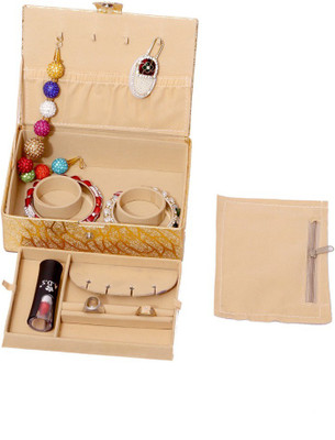 

Kuber Industries Jewellery Box, Make Up Box in Coated Hard Board (Golden) Make Up Vanity Box(Gold)