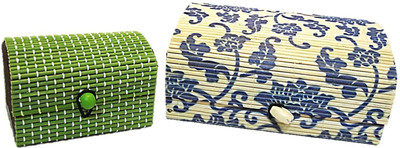 

Muccasacra Pack of 2 L-15cm multipurpose storage box Vanity Box(Cream & Turquoise, Green)