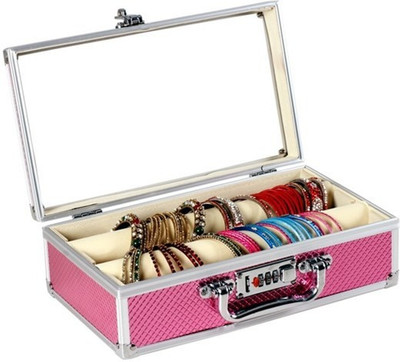 

Ermani Export Pink Metal Double Rod Bangle Box With Numerical Safety Lock And Clear Top Makeup Vanity Box(Pink)