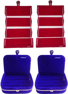 

Abhinidi Pack of 4 Combo blue earring folder and red ring Box Vanity Box(Blue, Red)