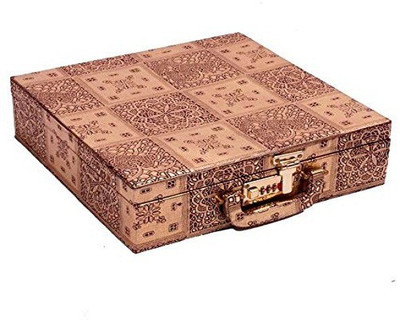 

Kuber Industries Bangle Box Golden Four Roll With Lock in Hard Board Make Up Vanity Box(Golden)