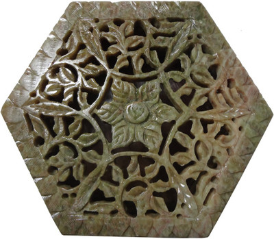 Avinash Handicrafts Stone Jewellery (Hexagonal) 4x4x2.5 inch Carved Multi Purpose Vanity Box(Multicolor)
