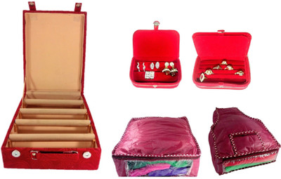 

Addyz Combo Of 4 Rod Wooden Banglebox, Earring, Ring Box With 1 Saree 1 Blouse Cover. Jewellery Vanity Box(Red)