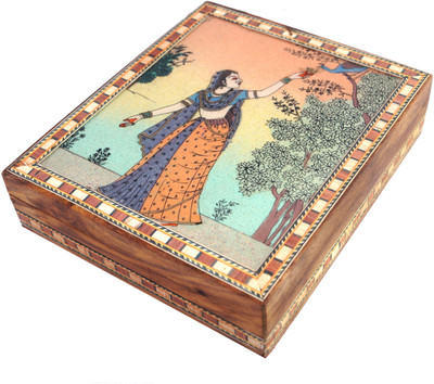 

R S Jewels Brown Wooden Gemstone Ladies Painting 6 x 5 Jewellery Vanity Box(Multicolor)