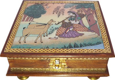 

R S Jewels Wooden Handmade Gemstone Painting Jewellery Vanity Box(Multicolor)