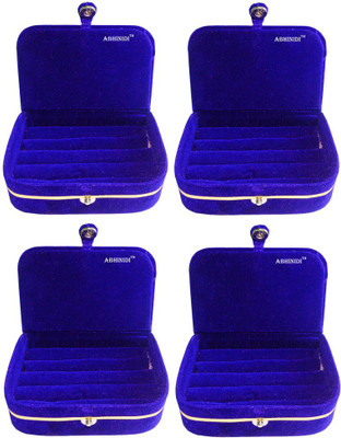 

Abhinidi Set of 4 velvet case Jewellry storage travelling folder Jewellery Vanity Box(Blue)