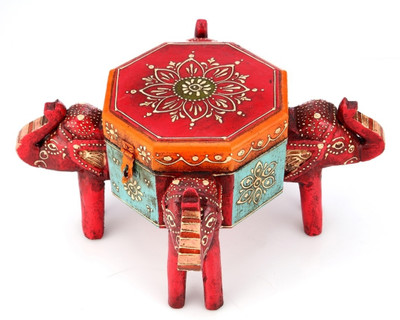 

Indikala Elephant Headed Box Makeup and Jewellery Vanity Box(Multicolor)