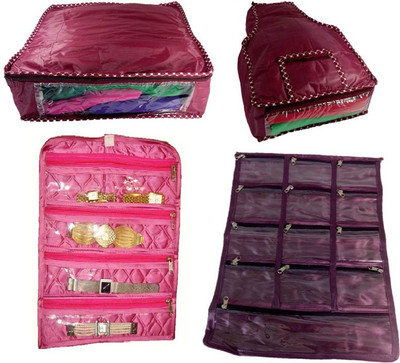 

Kuber Industries 4 pcs Combo in satin Jewellery Vanity Box(Maroon)