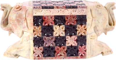 

Avinash Handicrafts Soap Stone Carved Jwellery Chess Style 8x3" Jewellery Vanity Box(Multicolor)