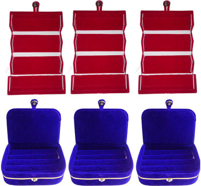 

Abhinidi Set of 6 velvet Vanity case Ring and Earring storage travelling Folder Box Vanity Box(Multicolor)