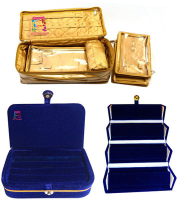

Atorakushon Bangle Necklace Earrings Tops Studs with Ring Box and Earrings folder Bag Case Storage Pouch Vanity Box(golden)