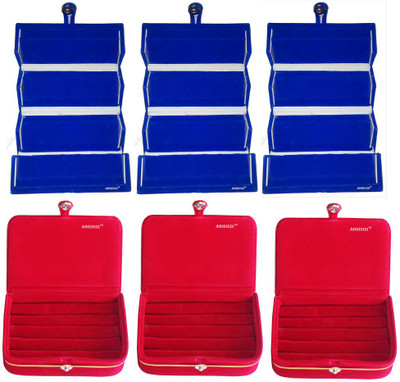 Abhinidi Pack of 6 Combo blue earring folder and red ring Box Vanity Box(Blue, Red)