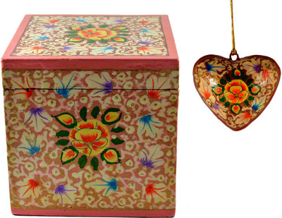 

Craftuno Handcrafted Paper Mache Box & Heart Set Showpiece Vanity Box(Multicolor)