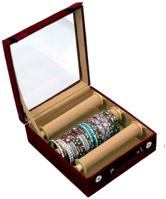 KUBER INDUSTRIES Bangle Box Maroon Three Roll Makeup Vanity Box(Maroon)