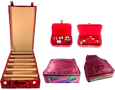 

Addyz Combo Of 6 Rod Wooden Banglebox, Earring, Ring Box With 1 Saree 1 Blouse Cover Jewellery Vanity Box(Red)