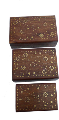 

Handicraft Sheeesham Wood AND BRASS Made Jewellery set Jewellery Box Vanity Box(Brown, Gold)