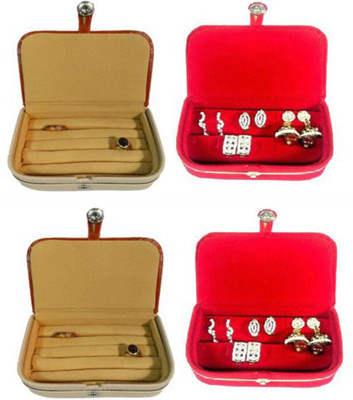 

Abhinidi Pack of 4 Ring box earring case Travelling Pouch Box Vanity Box(Brown,Red)