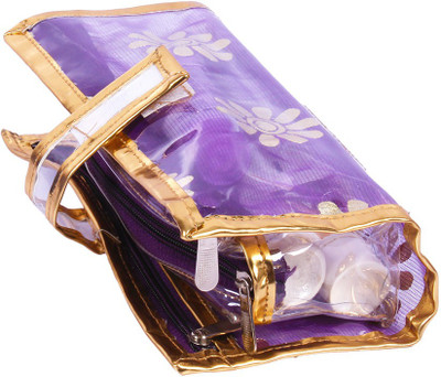 

Pretty Krafts Vanity / Shaving kit small | Transparent with Golden Border - Blue Makeup box Vanity Box(Blue)