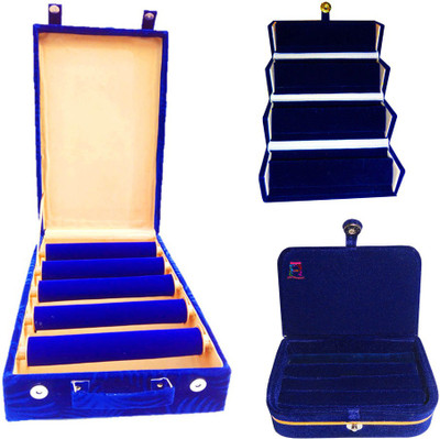 

Atorakushon Set of 5roll rod wooden Bangles with 1 Ring & Earrings Jewellery Box Storage Case Vanity Box(Blue)