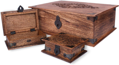 

Store Indya Set of 3 Wooden Trinket Keepsake Storage Jewellery Vanity Box(Brown)