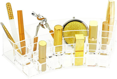 

Kaanchi House Valentine's Special 19 Section Curved Acrylic Cosmetic Organizer Makeup, Jewellery Vanity Box(Transparent)