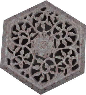

Craftuno Handcrafted Hexagonal Soapstone Box With Floral Carving Multipurpose Decorative Vanity Box(Multicolor)