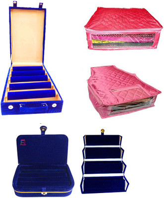

Atorakushon Set of 5roll rod wooden Bangles with Ring Earrings Jewellery Box & 1 Saree,Blouse Cover Storage Case Vanity Box(Blue)