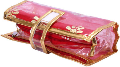 

Pretty Krafts Vanity / Shaving kit small | Transparent with Golden Border - Maroon Makeup box Vanity Box(Maroon)
