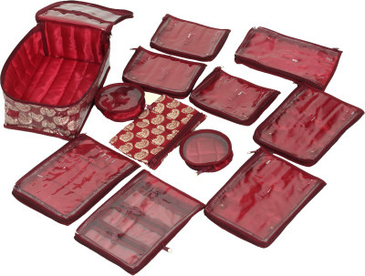 

Kuber Industries Locker Jewellery Kit With 12 Pouches (Brocade Material) Wedding Collection Gift Multi purpose Vanity Box(Maroon)