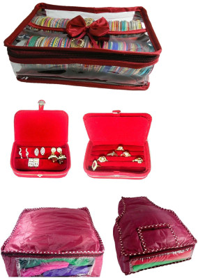 

Addyz Combo Of 2 Rod Bangle Bag, Earring, Ring Box With 1 Saree 1 Blouse Cover_nonwoven Jewellery Vanity Box(Maroon, Red)