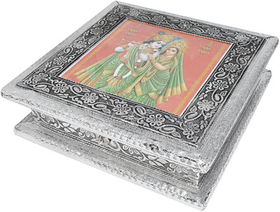 

DakshCraft Metal Polish Decorative Makeup and Jewellery Vanity Box(Silver)
