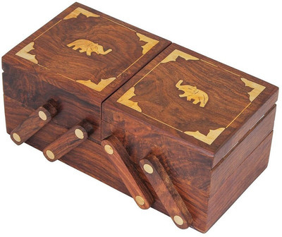 

Craftatoz Sliding 3 in Wooden Perfect Gift for Anniversary, Wedding, Birthday Vanity Jewellery Sliding 3 in 1 Wooden Perfect for wedding Vanity Box(brown)