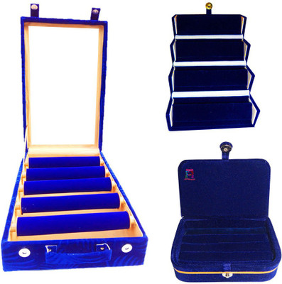 

Atorakushon Set of 5roll rod wooden Bangles with 1 Ring & Earrings Jewellery Box Storage Case Vanity Box(Blue)
