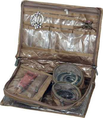 

Kuber Industries Jewellery Kit / Make Up Kit/ Wedding Collection Gift In satin Multi purpose Vanity Box(Gold)