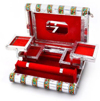 

Little India Colorful Mayur Meenakari Work Red Box 370 Jewellery Vanity Box(Silver)