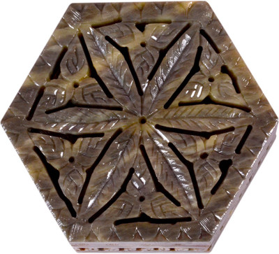 

Avinash Handicrafts Soap Stone Carved Hexagonal 4x4x1.5" Jewellery Vanity Box(Multicolor)