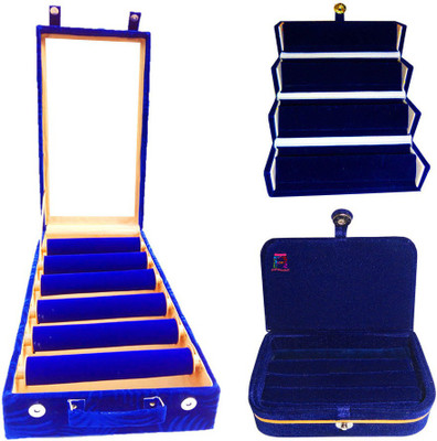

Atorakushon Set of 6 roll rod wooden cosmetic with 1 Ring & Earrings Jewellery Box Storage Case Vanity Box(Blue)