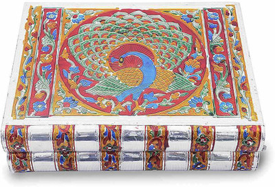 

Little India Metal Colorful Meenakari Work Box -174 Jewellery Vanity Box(Silver)