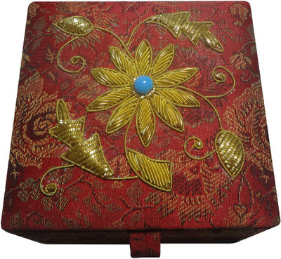 Avinash Handicrafts 10x10 cm Red in zari work Makeup, Jewellery, Decorative Vanity Box(Red)