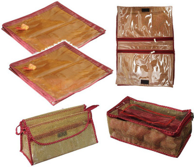 

Srajanaa Makeup kit, Saree cover (Set of 2), Bangle- (2 Rods) and Innerwear cover / Organiser Multiutility Vanity Box(Multicolor)